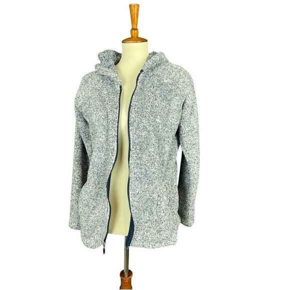 Jason Maxwell Blue and White Faux Fur Zip Up Hoodie with Pockets Women Size L - Picture 7 of 9